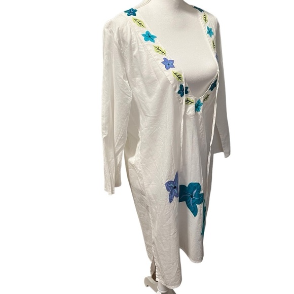 Tommy Bahama NWT White with Floral Appliqués Tunic/Swim Cover Size Large *FLAW* - Picture 3 of 14